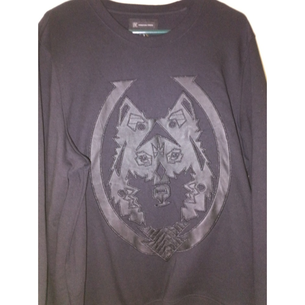 INC International Concepts Black Wolf Applique Long Sleeve Pullover Men's L  NWT